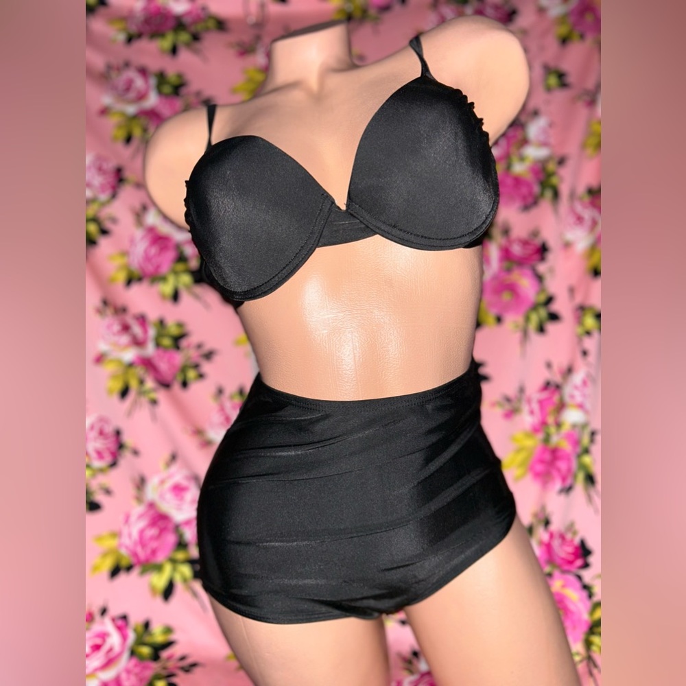 High waisted retro vintage bikini crop top ruched pinup rockabilly swimsuit p3 - Picture 6 of 11